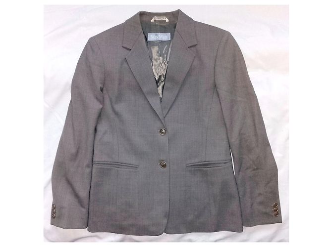 Max Mara Made in Italy Single-Breasted Lady's Tailored Wool Blazer, size 40 Grey - view 3