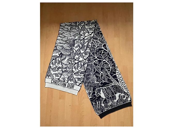 Sciarpa Dior Toile de Jouy in lana nero bianco - vista 2