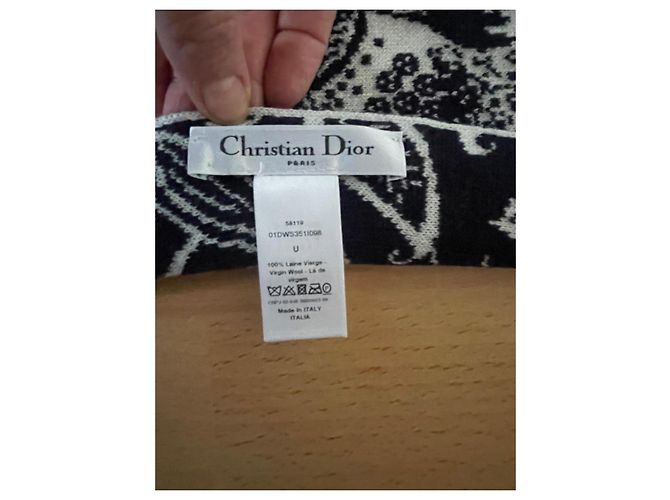 Sciarpa Dior Toile de Jouy in lana nero bianco - vista 9