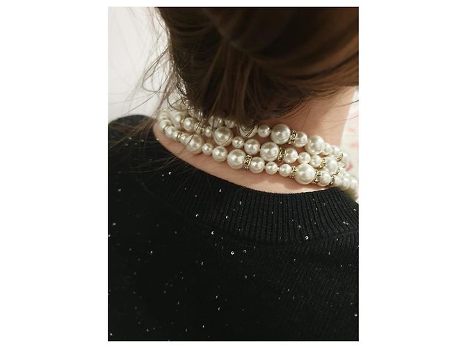 Coco Crush Chanel 2021 Pre-Fall Collana di Perle di Cristallo Dorato Gold hardware - vista 16