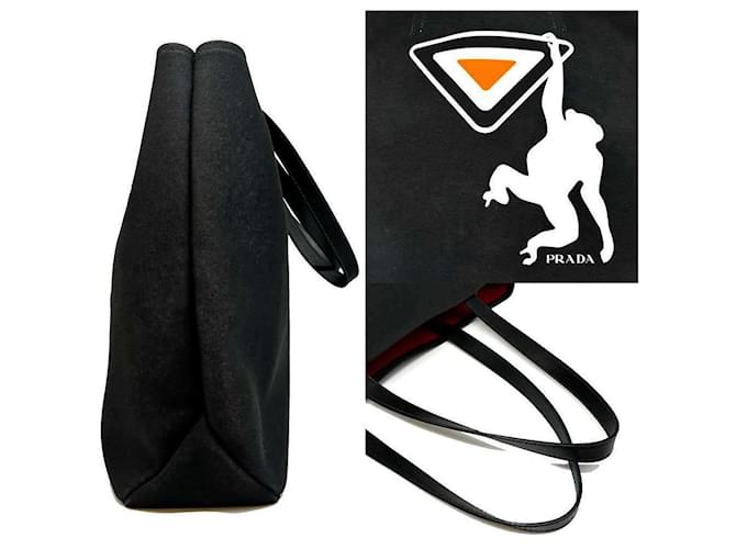 Prada Monkey Logo Canvas Tote Bag Schwarz - Ansicht 4