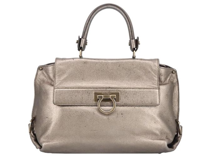Borsa a mano in pelle Gancini di Salvatore Ferragamo 2way Argento Auth bs20081 - vista 13