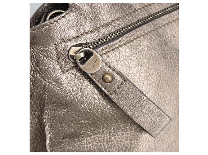 Borsa a mano in pelle Gancini di Salvatore Ferragamo 2way Argento Auth bs20081 - vista 18
