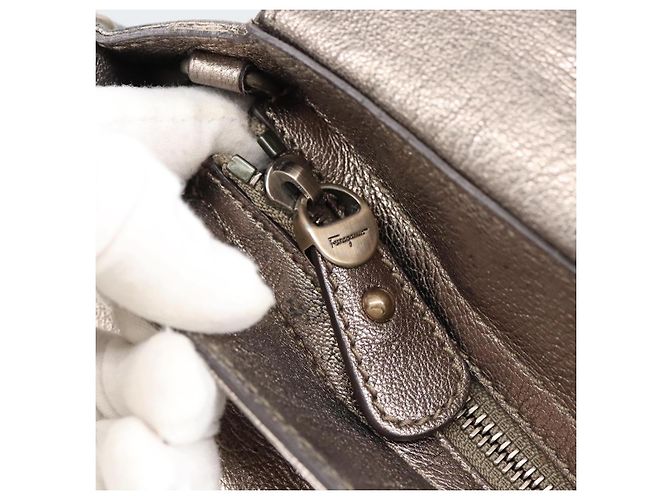 Borsa a mano in pelle Gancini di Salvatore Ferragamo 2way Argento Auth bs20081 - vista 19