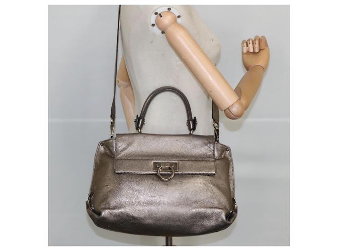 Borsa a mano in pelle Gancini di Salvatore Ferragamo 2way Argento Auth bs20081 - vista 27