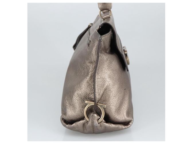 Borsa a mano in pelle Gancini di Salvatore Ferragamo 2way Argento Auth bs20081 - vista 3