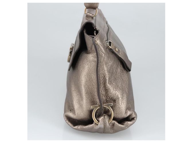 Borsa a mano in pelle Gancini di Salvatore Ferragamo 2way Argento Auth bs20081 - vista 4
