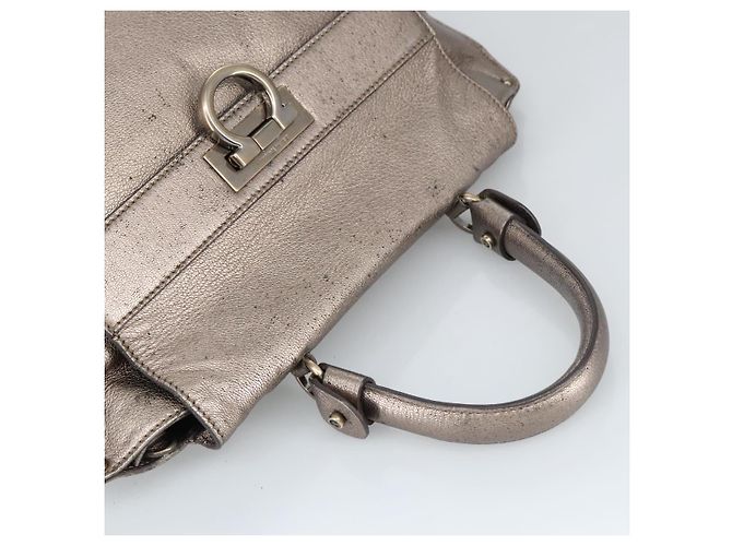 Borsa a mano in pelle Gancini di Salvatore Ferragamo 2way Argento Auth bs20081 - vista 6