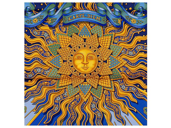 Sciarpa in seta Hermès Carpe Diem Blu Oro - vista 2