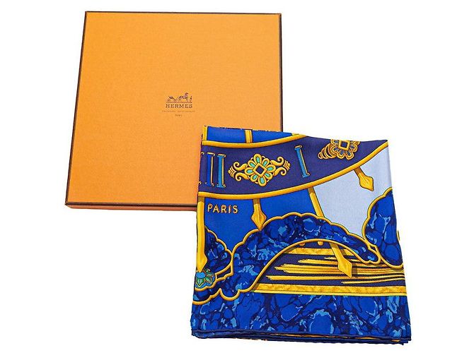 Sciarpa in seta Hermès Carpe Diem Blu Oro - vista 6