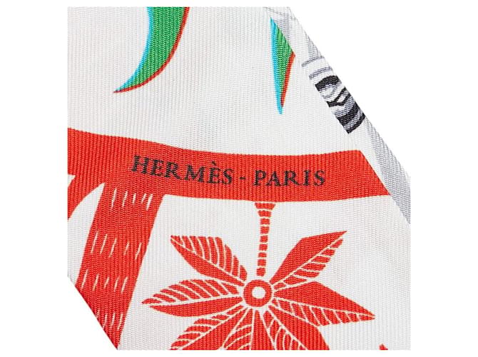 Sciarpa Hermès Silk Twilly Mythiques Phoenix Bianco - vista 2