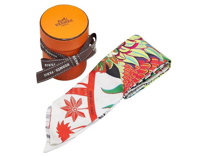 Sciarpa Hermès Silk Twilly Mythiques Phoenix Bianco - vista 5