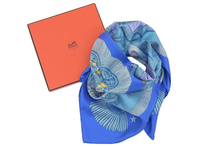 Bufanda de seda Hermès azul 90 cm - vista 3