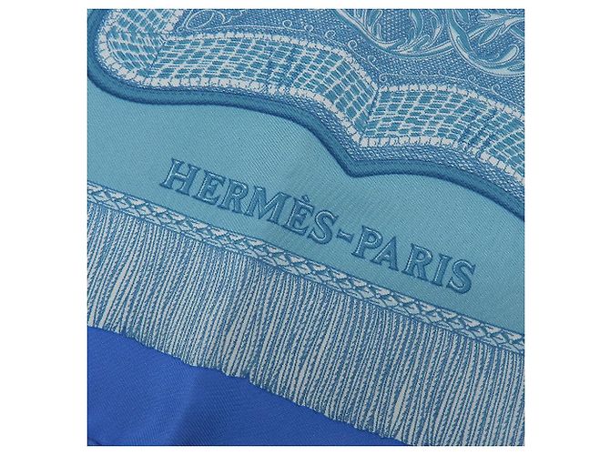 Bufanda de seda Hermès azul 90 cm - vista 6