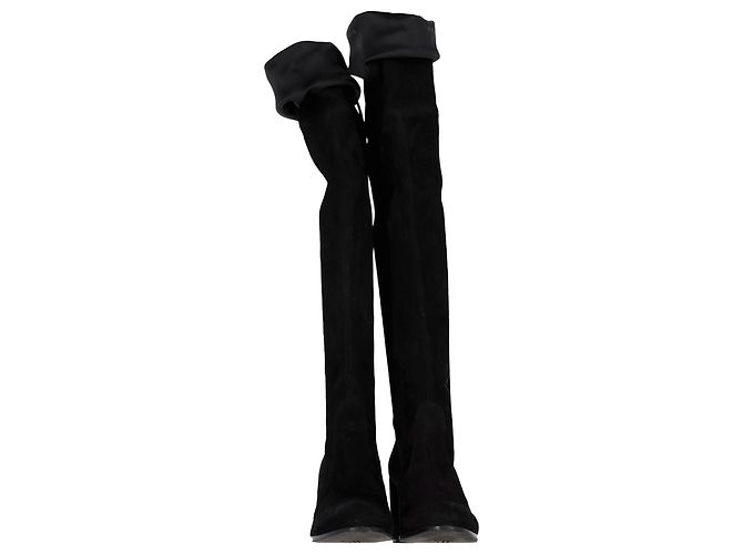 Stuart Weitzman kniehohe Stiefel aus schwarzem Wildleder - Ansicht 2