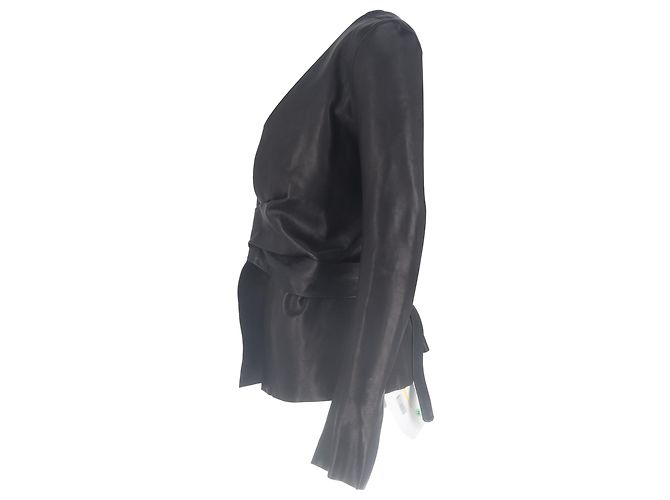 Giacca avvolgente Rick Owens in pelle nera Nero - vista 2