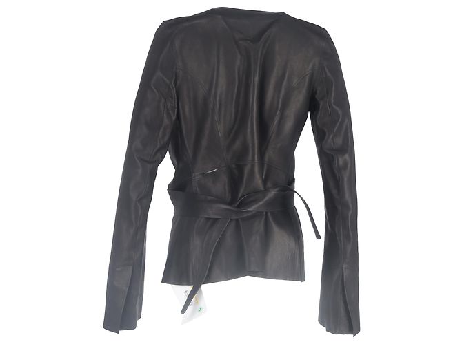 Giacca avvolgente Rick Owens in pelle nera Nero - vista 3