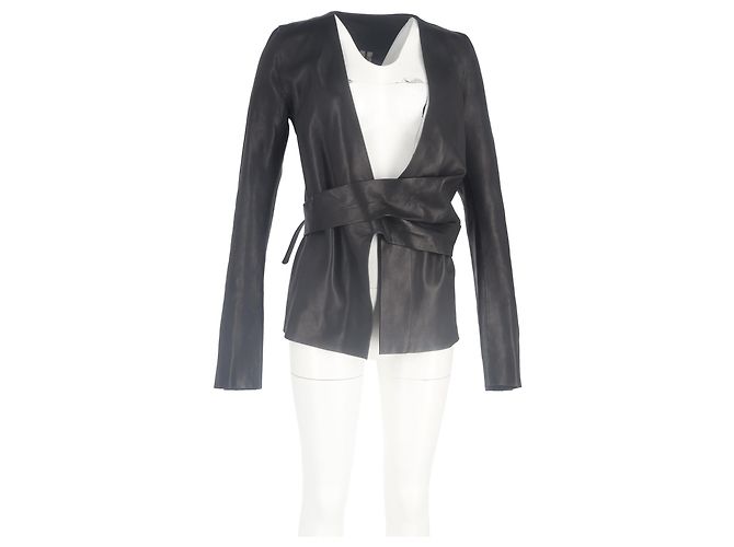 Giacca avvolgente Rick Owens in pelle nera Nero - vista 4