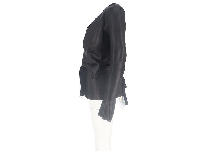 Giacca avvolgente Rick Owens in pelle nera Nero - vista 5
