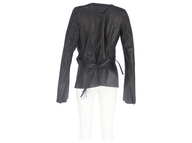 Giacca avvolgente Rick Owens in pelle nera Nero - vista 6