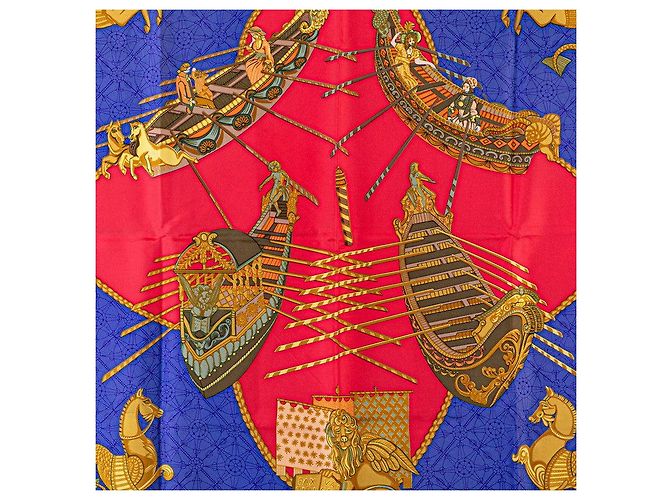 Foulard in seta Hermès Carré 90 Blu Navy Oro - vista 2