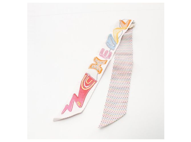 Sciarpa Hermès Silk Twilly Chevaloscope H053954 Bianco - vista 5
