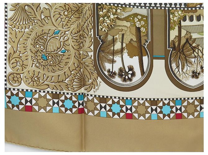 Hermès FULAR HERMES I GIARDINI DI ANDALUSIA ALINE HONORE QUADRATO 90 IN SETA Beige - vista 7