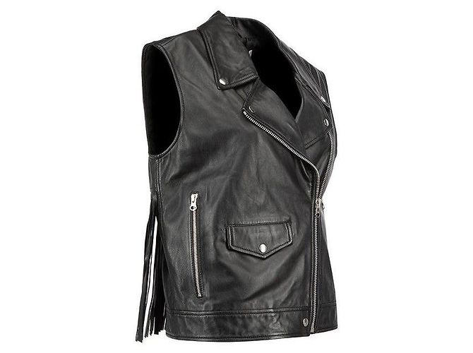 McQ von Alexander McQueen Schwarze Lammleder Bikerweste mit Fransen-Details - Ansicht 2