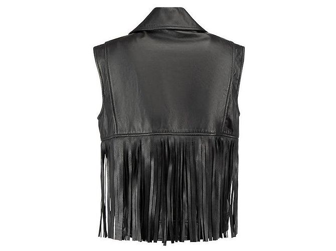 McQ von Alexander McQueen Schwarze Lammleder Bikerweste mit Fransen-Details - Ansicht 3