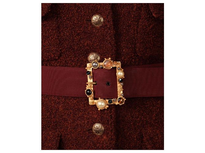 Chanel Bouclé Woll Set Jacke und Hose Dunkelrot Bordeaux - Ansicht 2