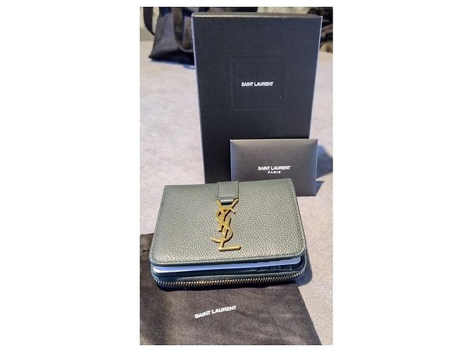 Cartera Saint Laurent de cuero verde con logo dorado - vista 11