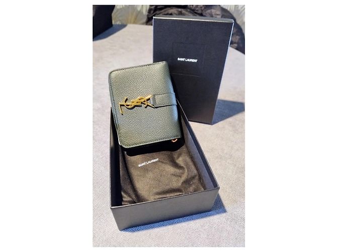 Cartera Saint Laurent de cuero verde con logo dorado - vista 14