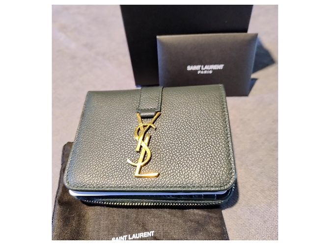 Cartera Saint Laurent de cuero verde con logo dorado - vista 17
