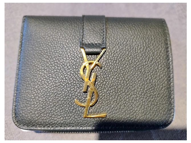 Cartera Saint Laurent de cuero verde con logo dorado - vista 2