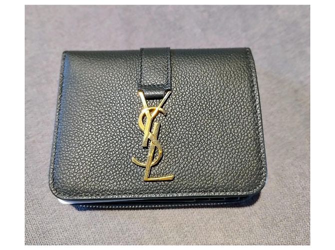 Cartera Saint Laurent de cuero verde con logo dorado - vista 21