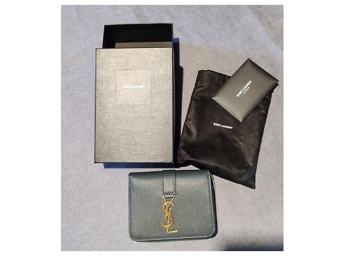 Cartera Saint Laurent de cuero verde con logo dorado - vista 7