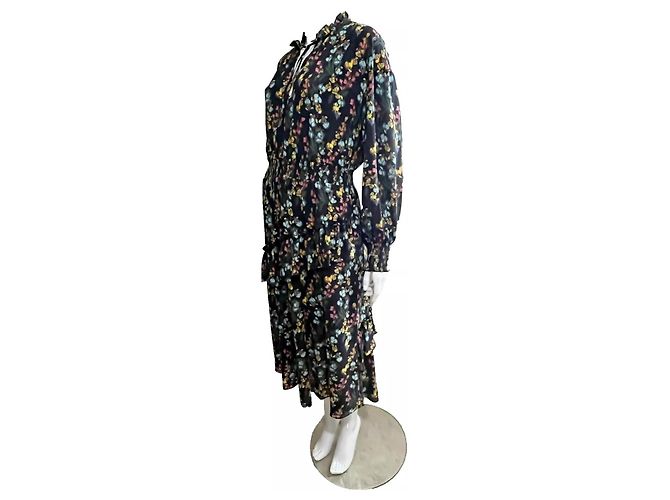 Abito midi nero e floreale Marchesa Notte con maniche lunghe Multicolore - vista 3