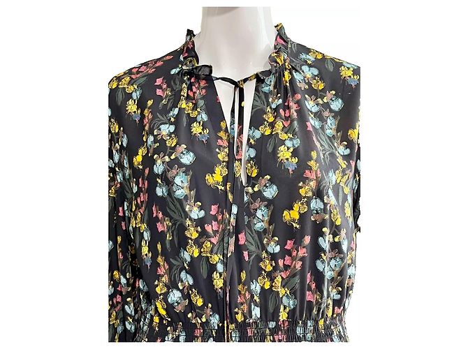 Abito midi nero e floreale Marchesa Notte con maniche lunghe Multicolore - vista 4