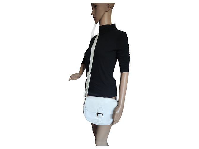 Borsa Longchamp in pelle bianca granulata con patta Bianco - vista 9