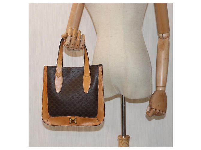 Céline Borsa a mano in tela Macadam CELINE in pelle PVC marrone Auth ar12154 - vista 3