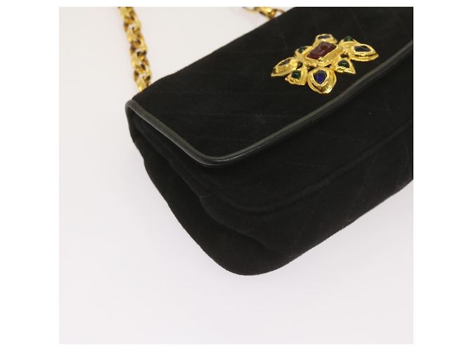 Borsa a spalla CHANEL Chain Gripoix in suede nero CC Auth hk1073 - vista 11