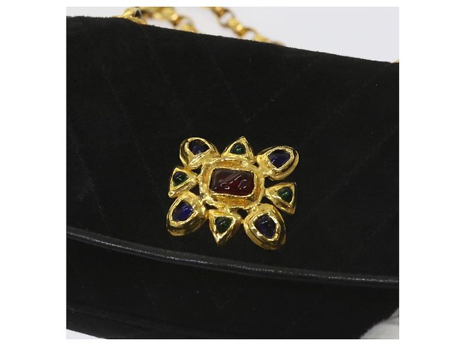 Borsa a spalla CHANEL Chain Gripoix in suede nero CC Auth hk1073 - vista 14