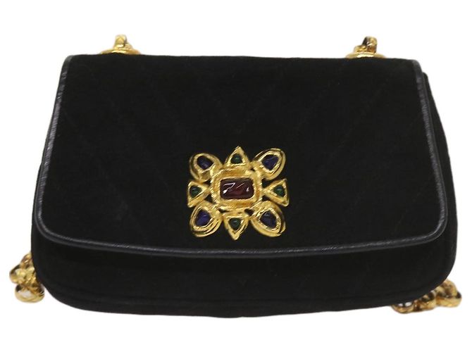 Borsa a spalla CHANEL Chain Gripoix in suede nero CC Auth hk1073 - vista 2