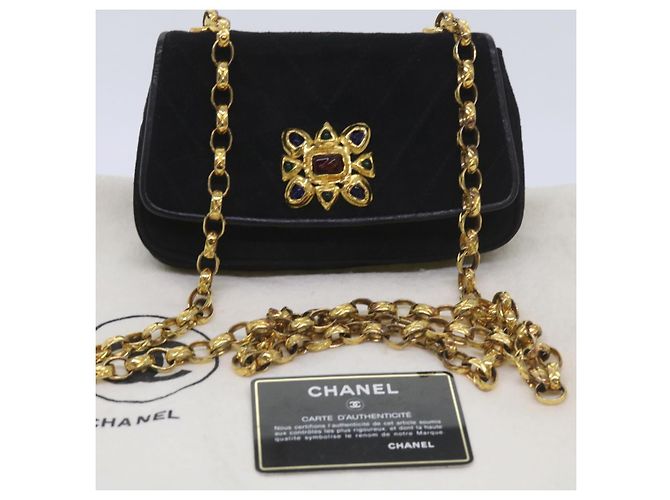 Borsa a spalla CHANEL Chain Gripoix in suede nero CC Auth hk1073 - vista 22