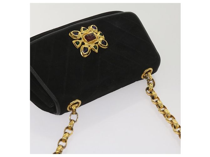 Borsa a spalla CHANEL Chain Gripoix in suede nero CC Auth hk1073 - vista 6