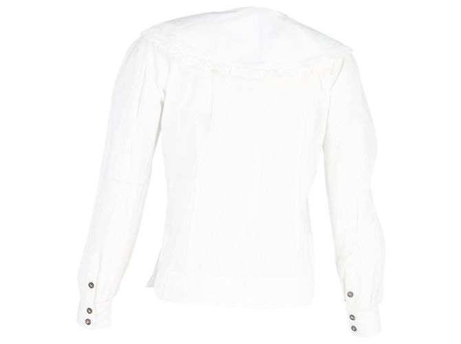 Camisa de botón con cuello oversized en algodón blanco Ganni - vista 3