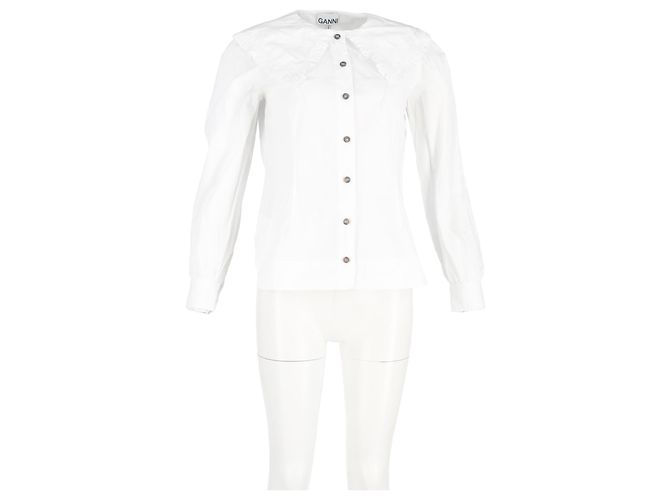 Camisa de botón con cuello oversized en algodón blanco Ganni - vista 4