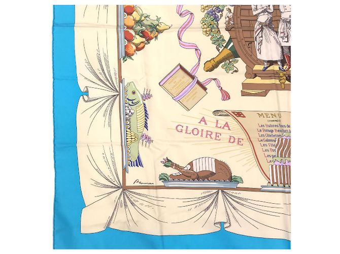 Hermès Hermes Silk Scarf A LA GLOIRE DE LA CUISINE FRANCAISE Blue - view 4