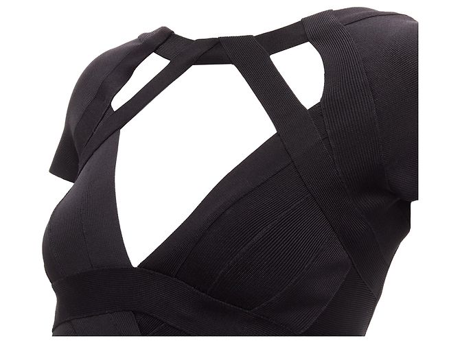 Herve Leger top bandage com decote em V e recorte no peito com mangas curtas - vista 2