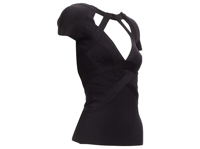 Herve Leger top bandage com decote em V e recorte no peito com mangas curtas - vista 3